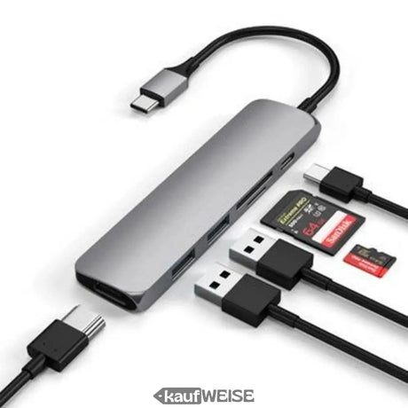 Adaptateur multiport USB-C mince Satechi V2 | HDMI 4K 60 Hz et PD 60 W | Gris sidéral