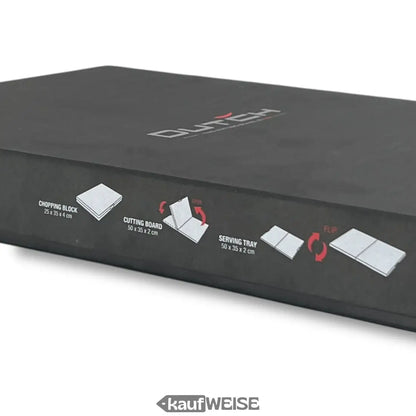 Schwarzes DUTCH 3-in-1 Teak Schneidebrett mit Fächern und Griffen, klappbar XXL