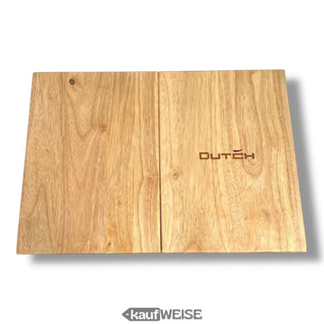 Planche à découper en teck 3-en-1 DutchDeluxes (pliable) | Planche de service et support de tablette | Fabriqué en teck massif