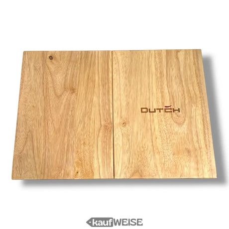 Planche à découper en teck 3-en-1 DutchDeluxes (pliable) | Planche de service et support de tablette | Fabriqué en teck massif