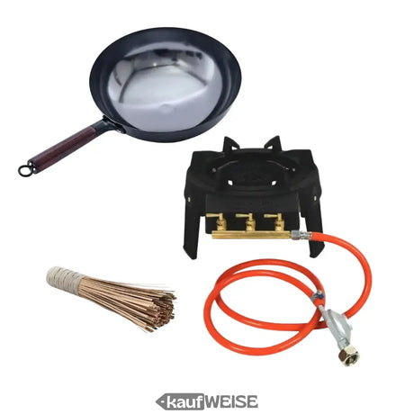 Set Brûleur Wok Grill Guru Double Easy Asia (9 kW) – Cuiseur à gaz professionnel avec wok et nettoyeur bambou