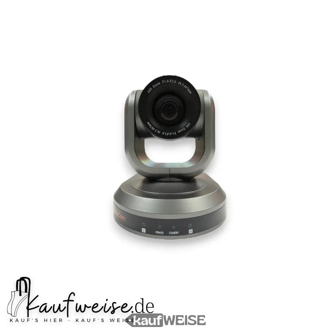Graue PTZ Konferenzkamera mit schwarzem Objektiv und 10x Zoom von HuddleCamHD