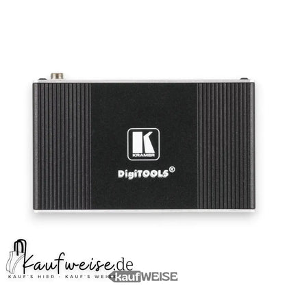 Schwarzes rechteckiges Kramer DigiTOOLS Gerät mit gerippten Seiten für HDMI-Umschalter