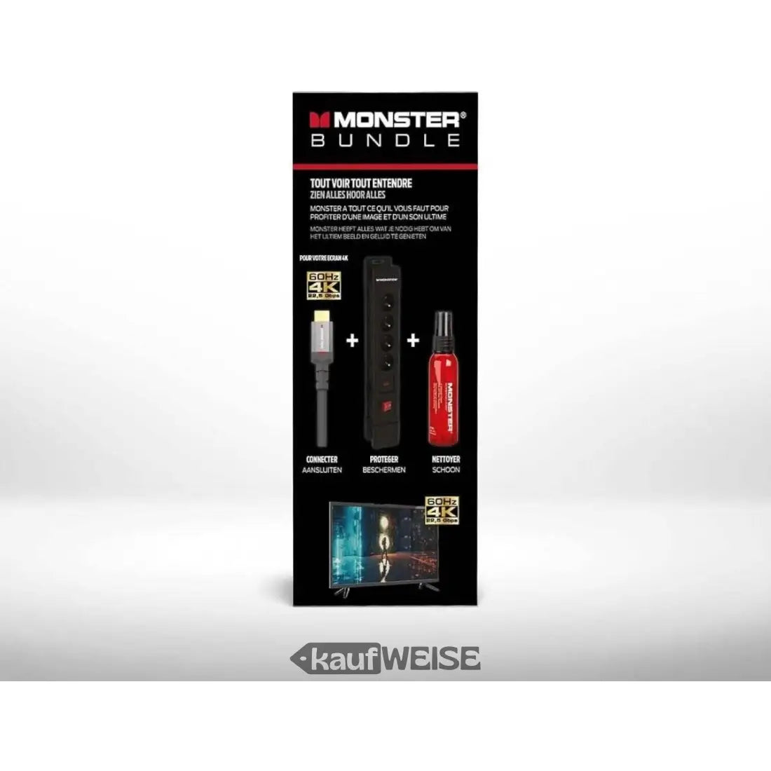 Monster HDMI-Bundle 4K mit Überspannungsschutz, Kabel und Bildschirmreiniger