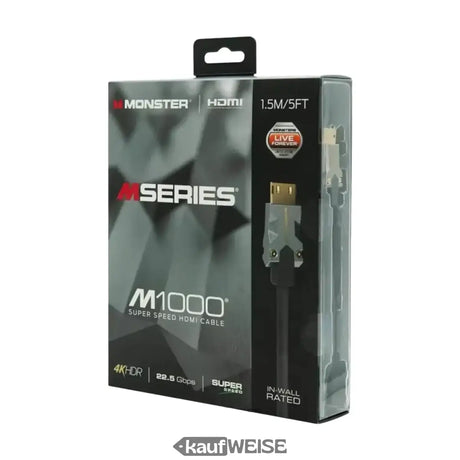 Câble HDMI Monster M1000 Ultra HD (1,5 m) | 4K HDR10 | Haute vitesse 18 Gbit/s | Connecteur V-Grip™