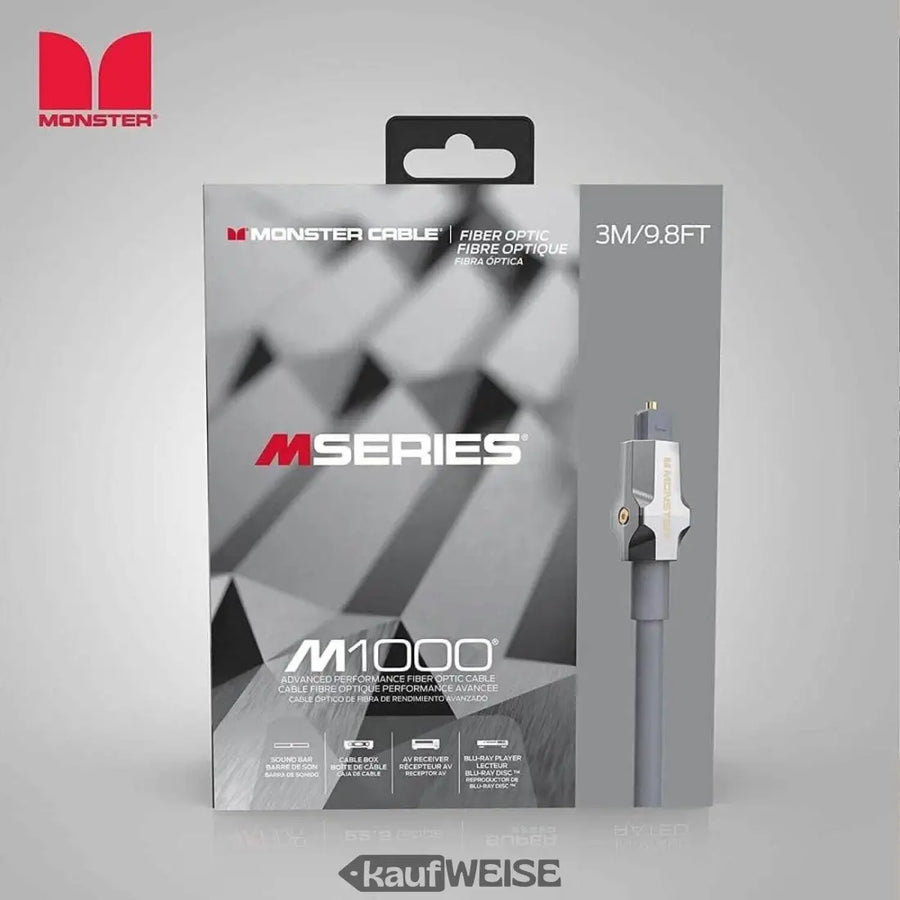 Monster M-Serie Toslink Kabel 3m Verpackung für klares Audio mit Glasfaserkabel