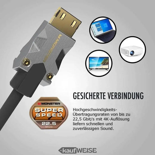 Câble HDMI Monster M1000 Ultra HD (3 m) | 4K HDR10 | Haute vitesse 18 Gbit/s | Connecteur V-Grip™