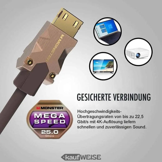 Câble HDMI Monster M2000 5m | Hypervitesse de 25 Gbit/s | UHD 4K HDR10+ | Contacts dorés V-Grip