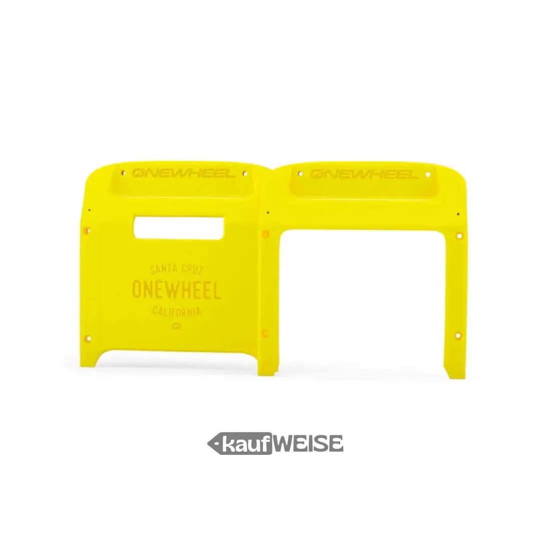 Hellgelber plastik onewheel schutzbügel mit santa cruz und california branding für original onewheel xr plus modelle