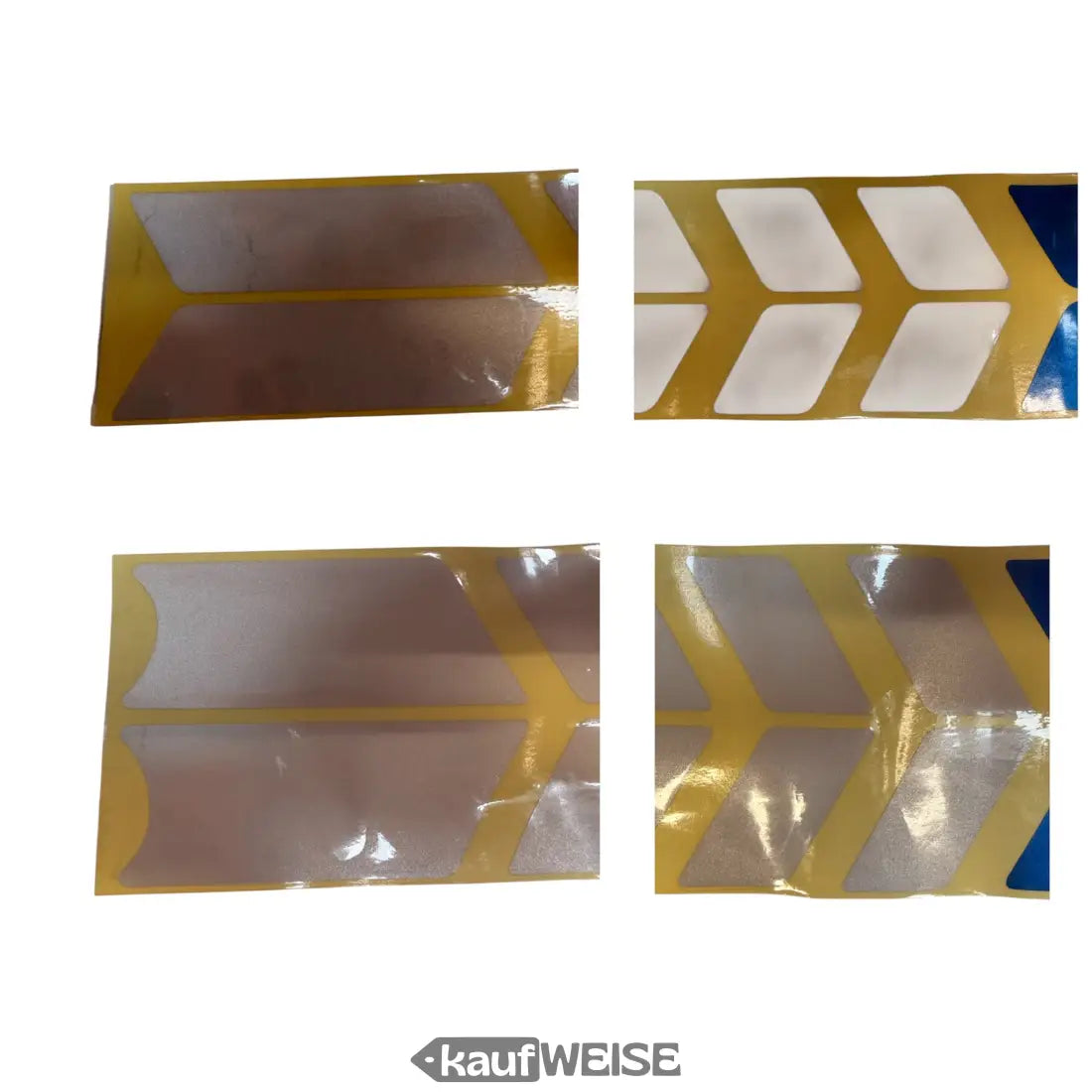 Reflektierendes Pfeilband in Blau und Gelb, gelb-weißes Sicherheitsband mit Glanzfinish