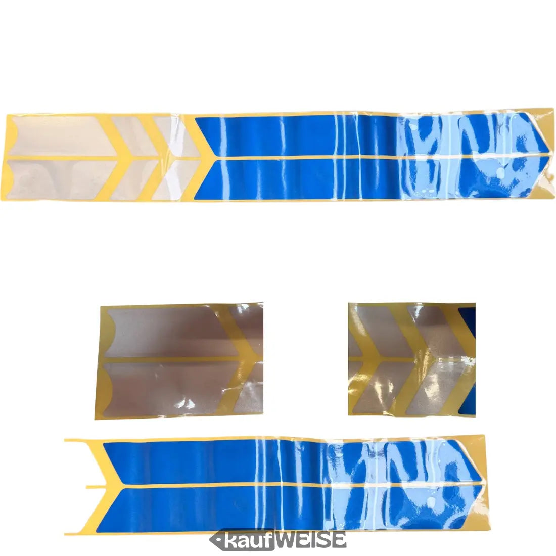 Reflektierendes Pfeilband in Blau und Gelb mit glänzendem Finish