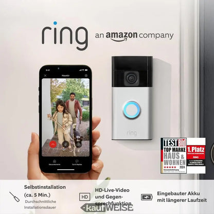 Silberne Ring Akku-Videotürklingel mit HD-Video und WLAN