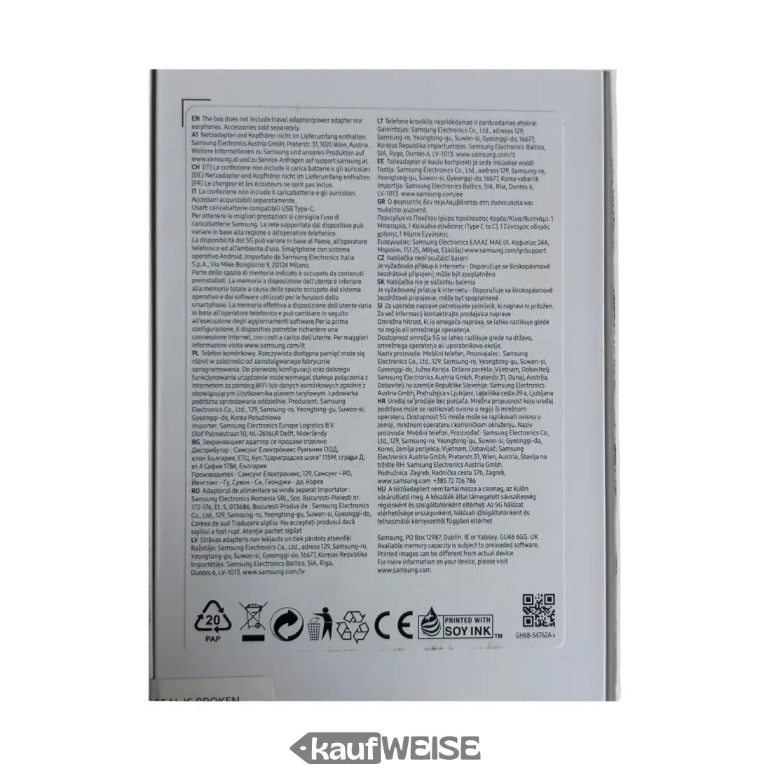 Schwarzes Samsung Galaxy XCover 6 Pro mit weißem E-Reader, schwarzem Text und Icons